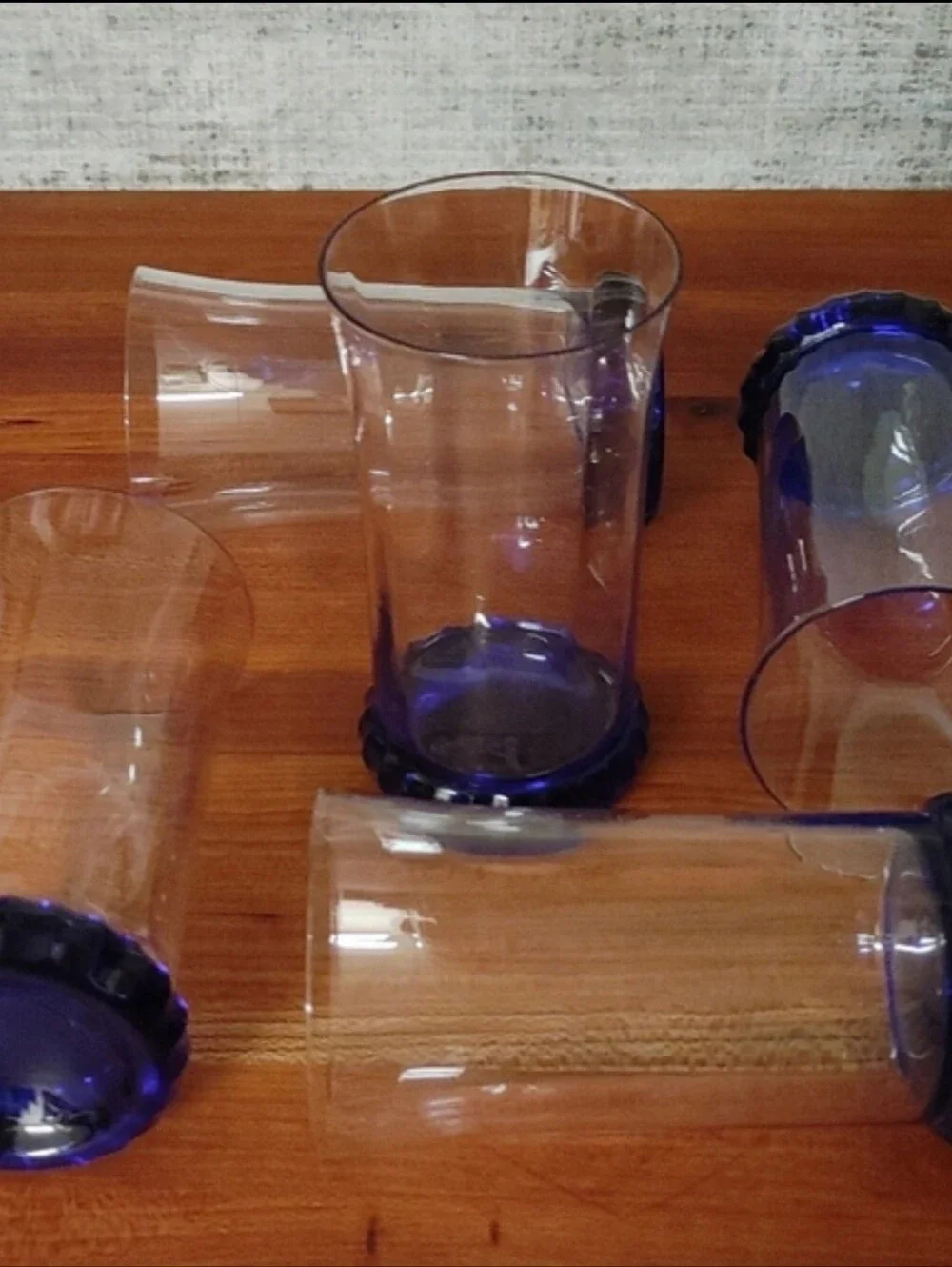 Vintage Cobalt Blue Base Clear Glass Tumbler - Set of 5